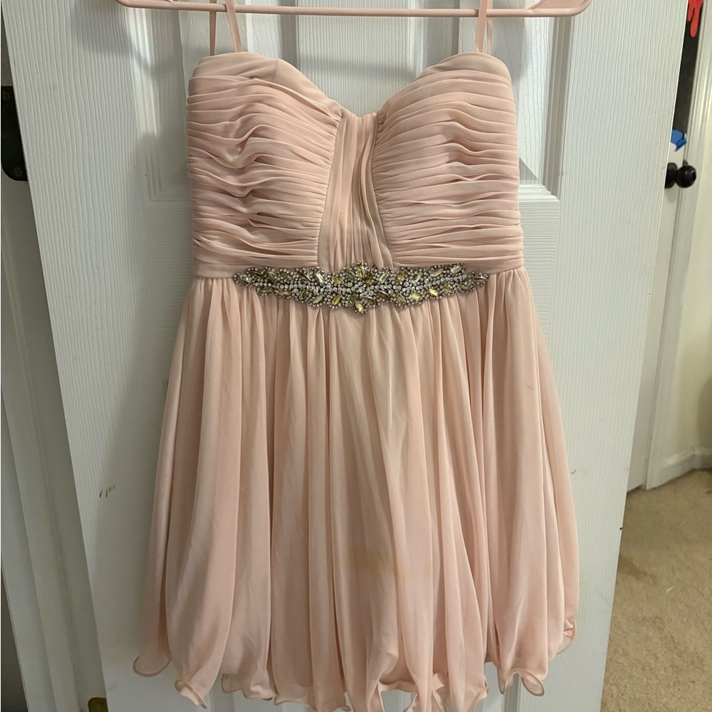 My Michelle Blush Strapless Dress with Embellished Waist